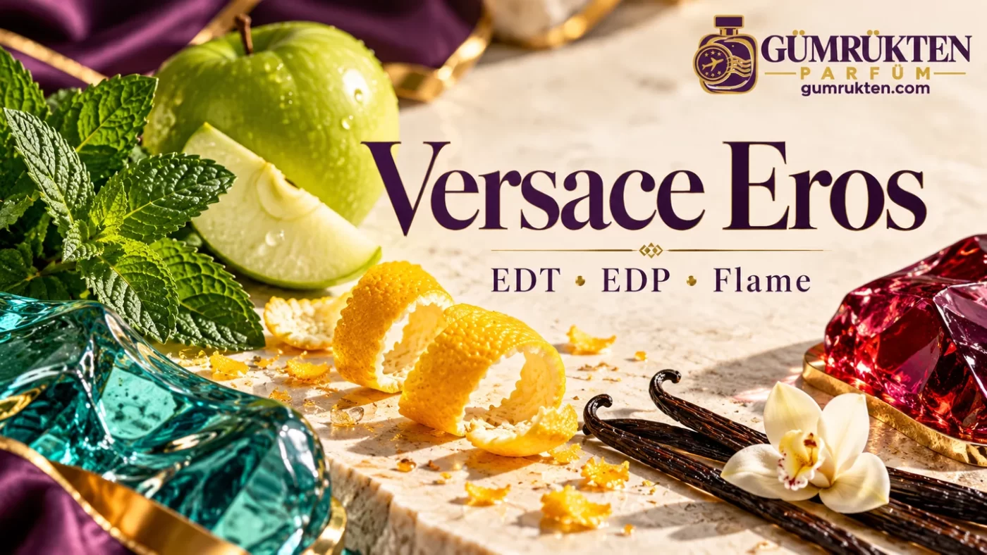 Nane, elma, narenciye ve vanilyayla Versace Eros karşılaştırma kapağı
