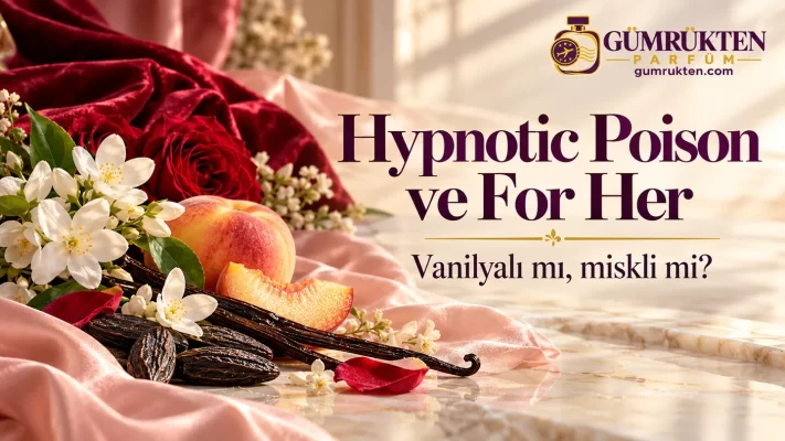 Vanilya, beyaz çiçekler, gül ve şeftaliyle Hypnotic Poison ve For Her karşılaştırması