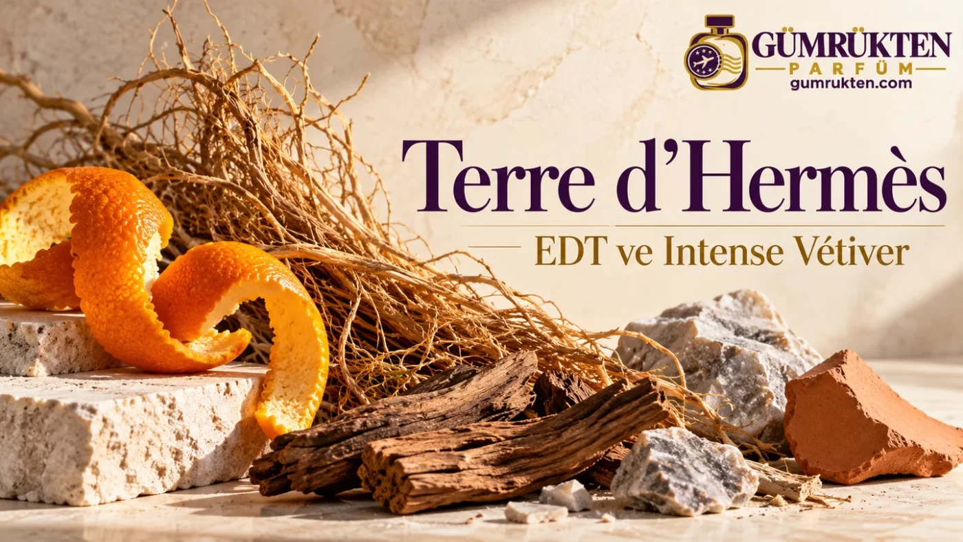 Narenciye kabukları, vetiver kökleri ve odunsu dokularla Terre d’Hermès kapağı